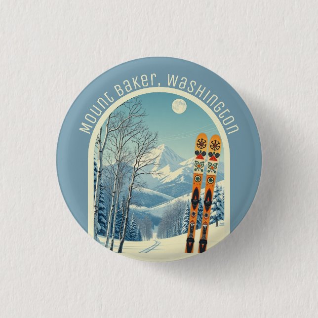 Mount Baker Washington Cascades ski souvenir  Button (Front)