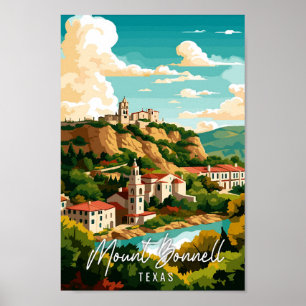 Mount Bonnell Texas US vintage travel illustration Poster