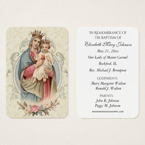 Mount Carmel Baptism Christening Remembrance Card
