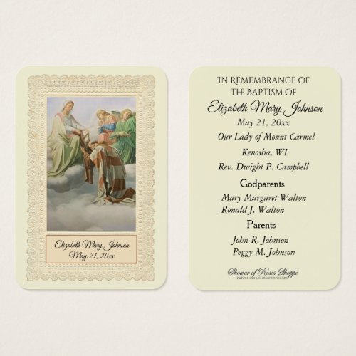 Mount Carmel Baptism Christening Remembrance Card