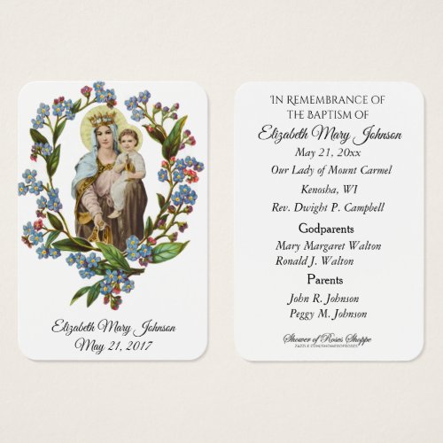 Mount Carmel Baptism Christening Remembrance Card