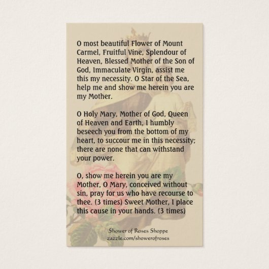 Mount Carmel Jesus Scapular Religious Prayer (Back)