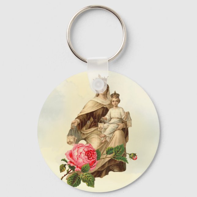 Mount Carmel Virgin Mary Jesus Brown Scapular Keyc Keychain (Front)