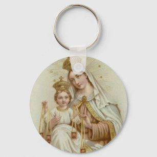 Mount Carmel Virgin Mary Jesus Brown Scapular Keychain