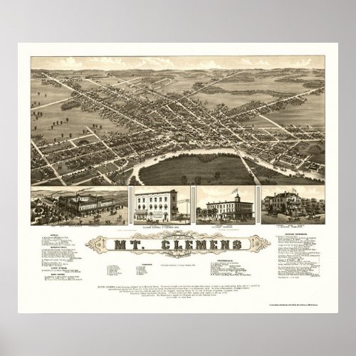 Mount Clemens MI Panoramic Map _ 1882 Poster