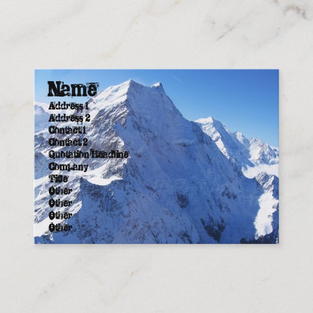 Mount Cook (Aoraki) Peak, New Zealand Business Card (Front)