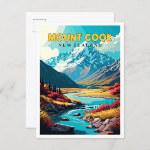 Mount Cook New Zealand vintage travel illustration Postcard
