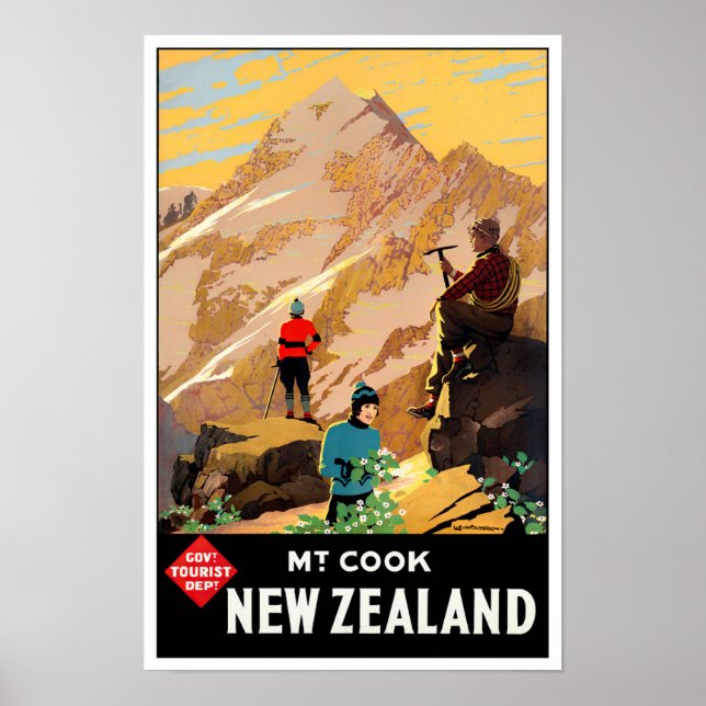 Mount Cook New Zealand vintage travel Poster (Front)