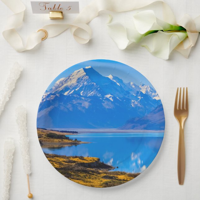 Mount Cook Overlooking Lake Pukaki, NZ Paper Plates (Wedding)