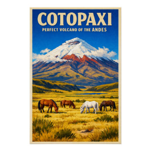 Mount Cotopaxi, Ecuador, in a retro Poster