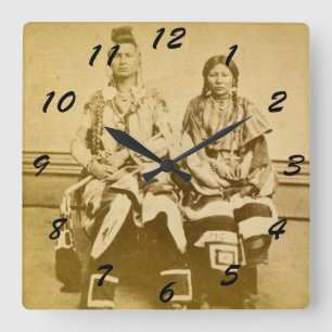 Mount Dakota Territory Crow Warrior and Bride Square Wall Clock