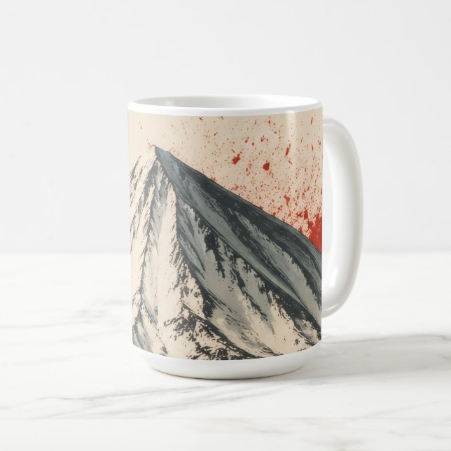 Mount Damavand Minimalist Wall Art – Red Sun Abstr Coffee Mug (Front Right)