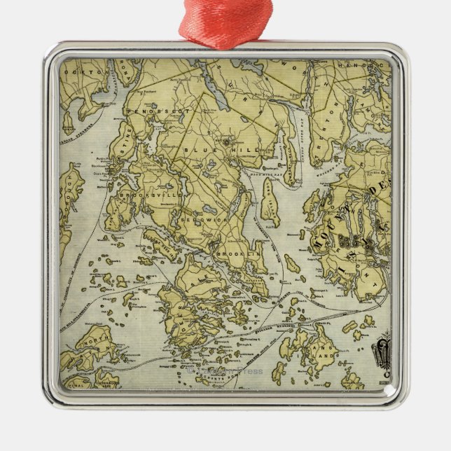 Mount Desert Island and Coast of Maine Map Metal Ornament (Front)