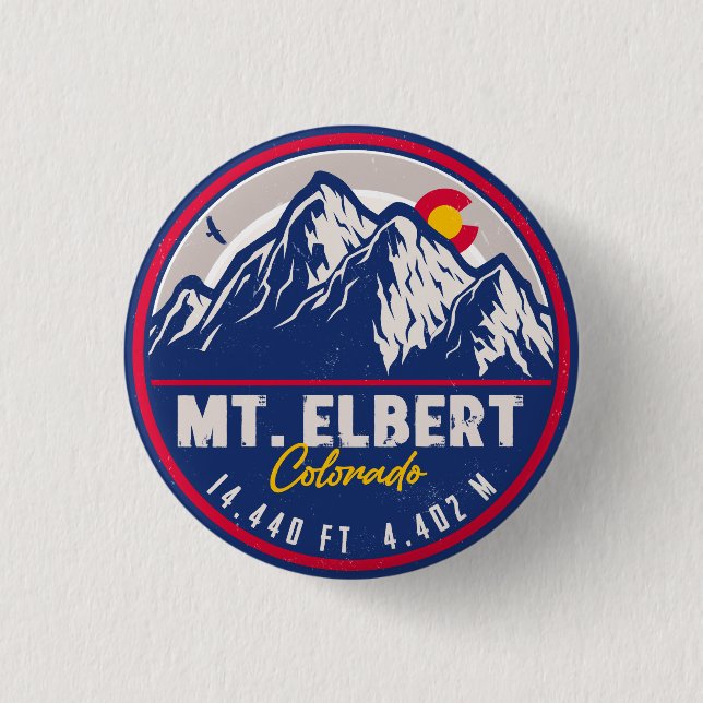 Mount Elbert Mount Elbert 14ers Retro Sunset Button (Front)