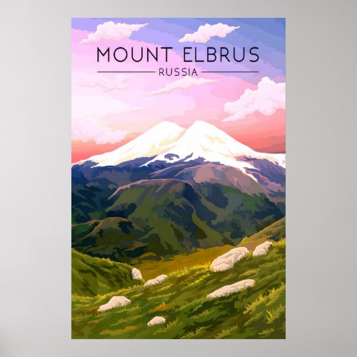 Mount Elbrus Russia Travel Poster