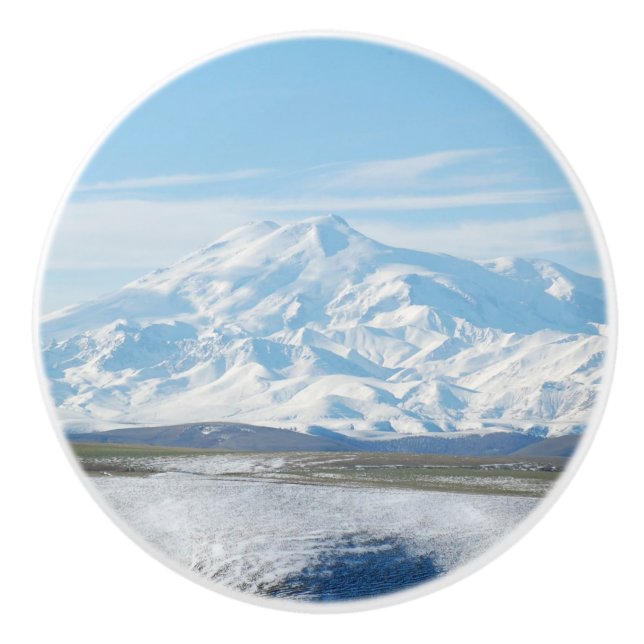 Mount Elbrus (The Highest Mountain in Europe) Ceramic Knob (Front)