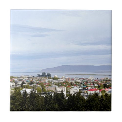 Mount Esja Reykjavik Iceland Cityscape Photo Ceramic Tile