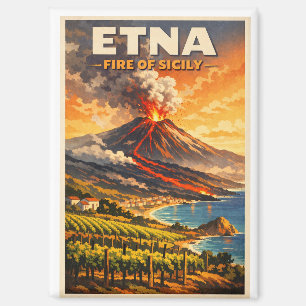 Mount Etna, Italy, in a classic retro Magnet
