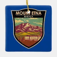 Mount Etna Sicily Travel Art Vintage