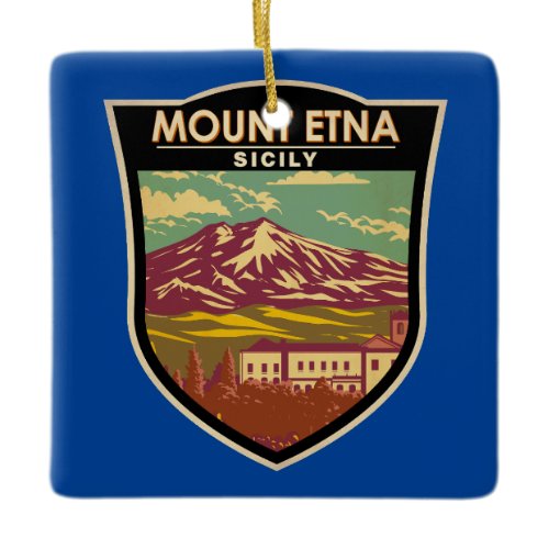 Mount Etna Sicily Travel Art Vintage Ceramic Ornament