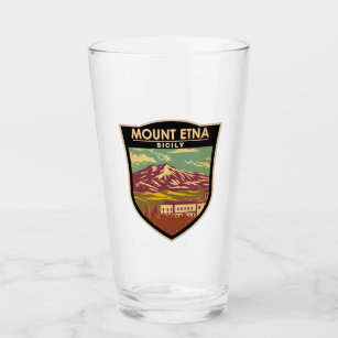 Mount Etna Sicily Travel Art Vintage Glass