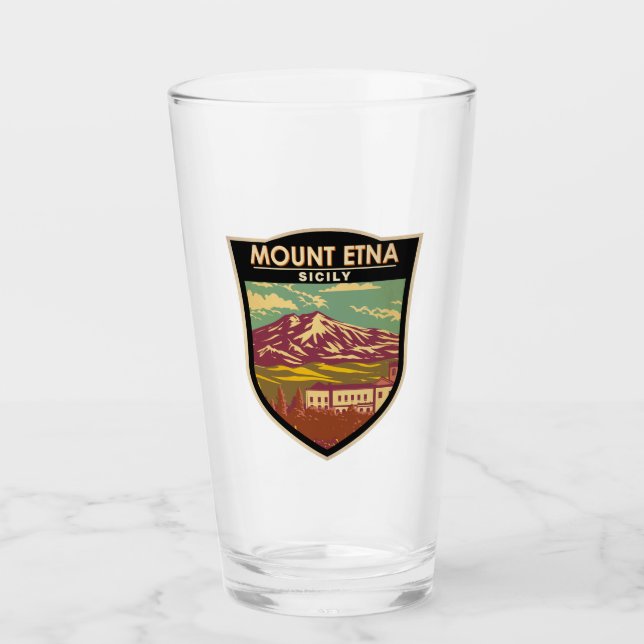 Mount Etna Sicily Travel Art Vintage Glass (Front)