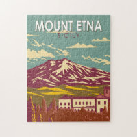 Mount Etna Sicily Travel Art Vintage