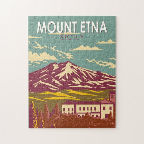 Mount Etna Sicily Travel Art Vintage Jigsaw Puzzle