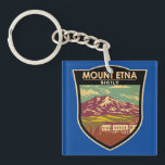 Mount Etna Sicily Travel Art Vintage Keychain<br><div class="desc">Mount Etna in a vector art style. Mount Etna is on the east coast of Sicily in between the cities of Messina and Catania Italy</div>