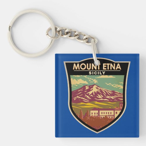 Mount Etna Sicily Travel Art Vintage Keychain