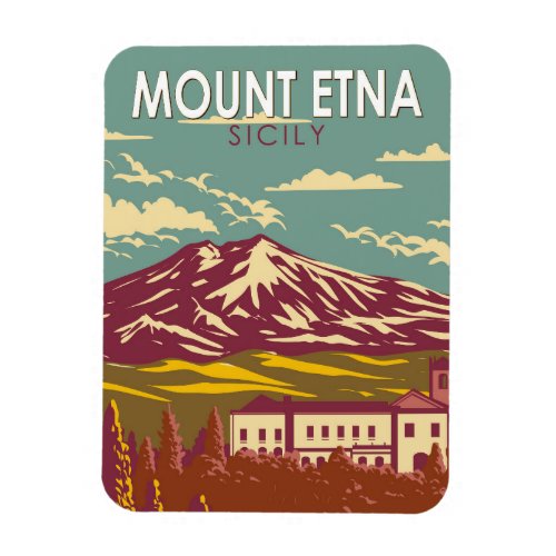 Mount Etna Sicily Travel Art Vintage Magnet