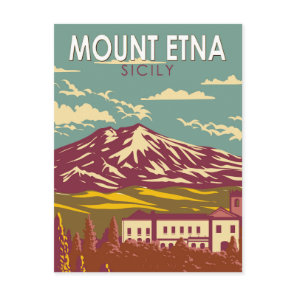 Mount Etna Sicily Travel Art Vintage Postcard