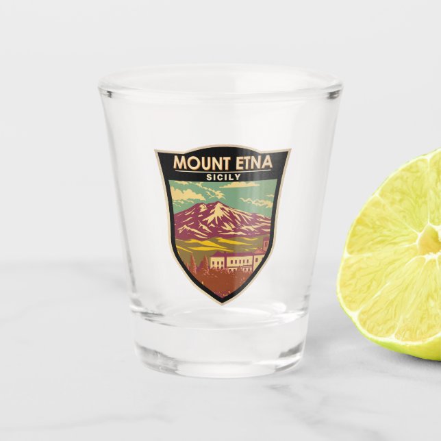 Mount Etna Sicily Travel Art Vintage Shot Glass (Front)