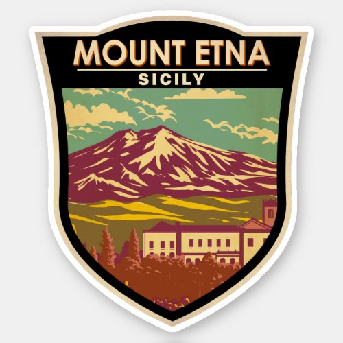 Mount Etna Sicily Travel Art Vintage Sticker