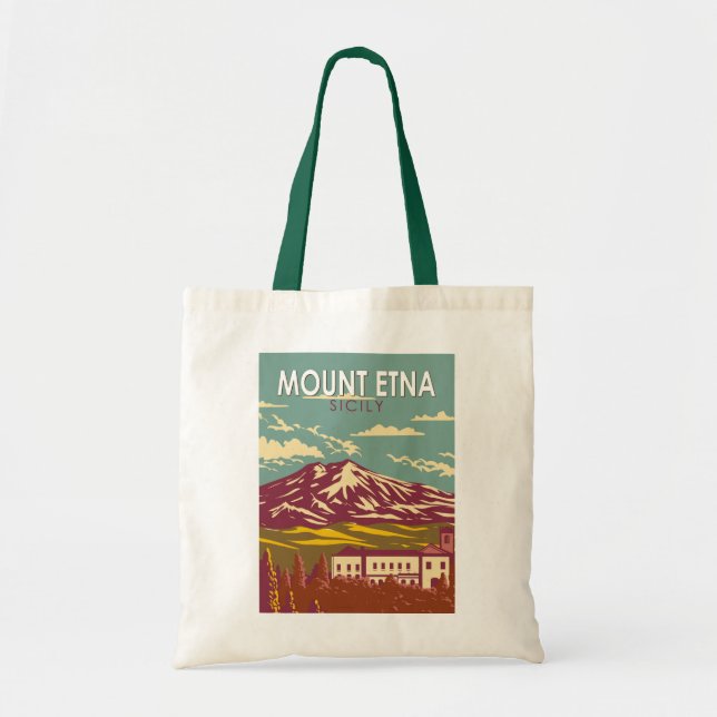Mount Etna Sicily Travel Art Vintage Tote Bag (Front)
