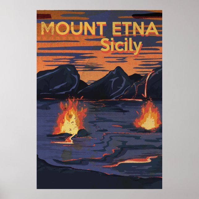 Mount Etna, Sicily vintage travel poster (Front)
