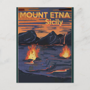 Mount Etna, Sicily vintage travel poster Postcard