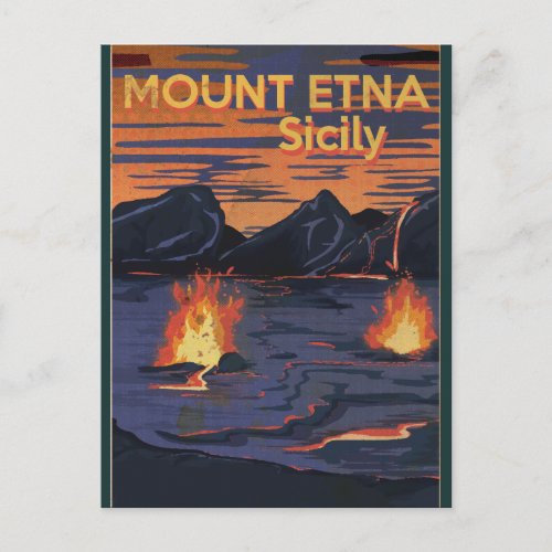Mount Etna Sicily vintage travel poster Postcard