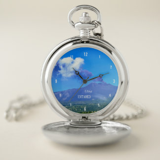 Mount Etna Volcano Smoking on a Sunny Day Pocket Watch