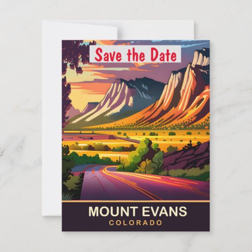 Mount Evans Colorado Travel Postcard  Save The Date
