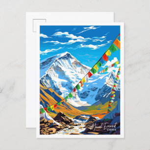 Mount Everest China Travel Vintage illustration Postcard