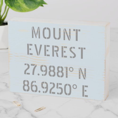Mount Everest Latitude Longitude  Wooden Box Sign