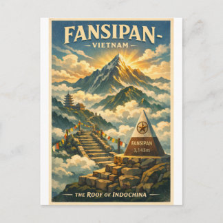 Mount Fansipan vietnam retro travel Postcard