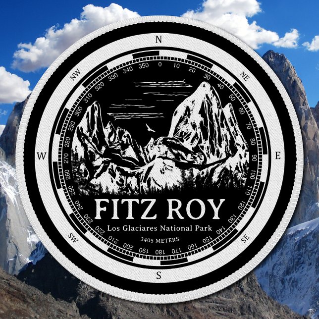 Mount Fitz Roy - Cerro Chaltén South America Patch (Mount Fitz Roy Patch in Back with a white compass and mountain illustration)