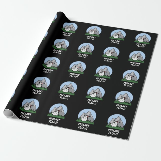 Mount Flu-ji Funny Mountain Pun Dark BG Wrapping Paper (Unrolled)