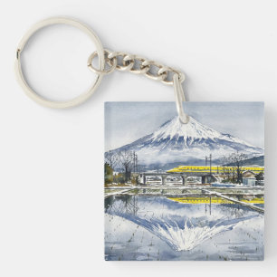 Mount Fuji and the Shinkansen Doctor Yellow Keychain