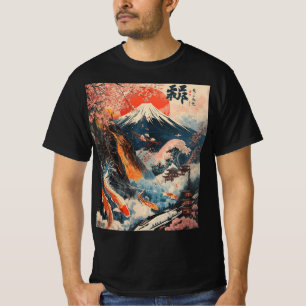 Mount Fuji Cherry Blossom Koi Fish Japanese Art T-Shirt