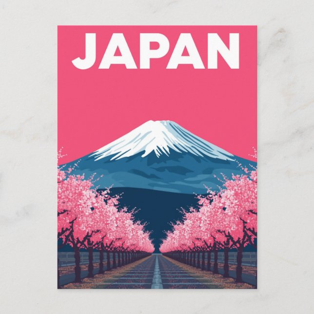 Mount Fuji Cherry Blossom Retro Postcard (Front)