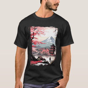 Mount Fuji Cherry Blossoms Geisha Japanese Garden  T-Shirt