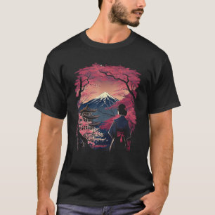 Mount Fuji Cherry Blossoms Geisha Japanese Garden  T-Shirt